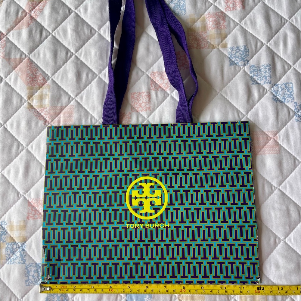 Tory Burch Green and Purple Paper Gift Bag